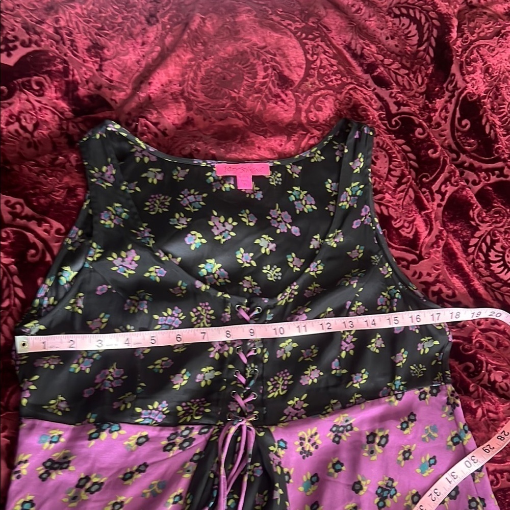 Betsey Johnson Black and Purple Floral Baby Doll Dress 10 - Picture 8 of 9